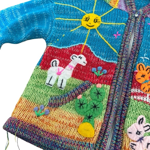 Peruvian Knit Sweater Cardigan Hooded Full Zip Long Sleeve 4 - Picture 2 of 10